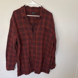 Madewell Red and Black Plaid Shirt Size Large, Oversized like new, 100% cotton